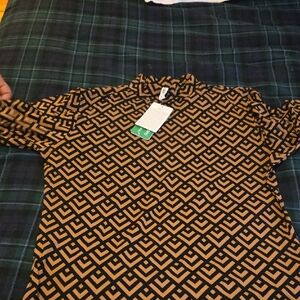 Bettie Page Black and Brown Patterned Dress Shirt